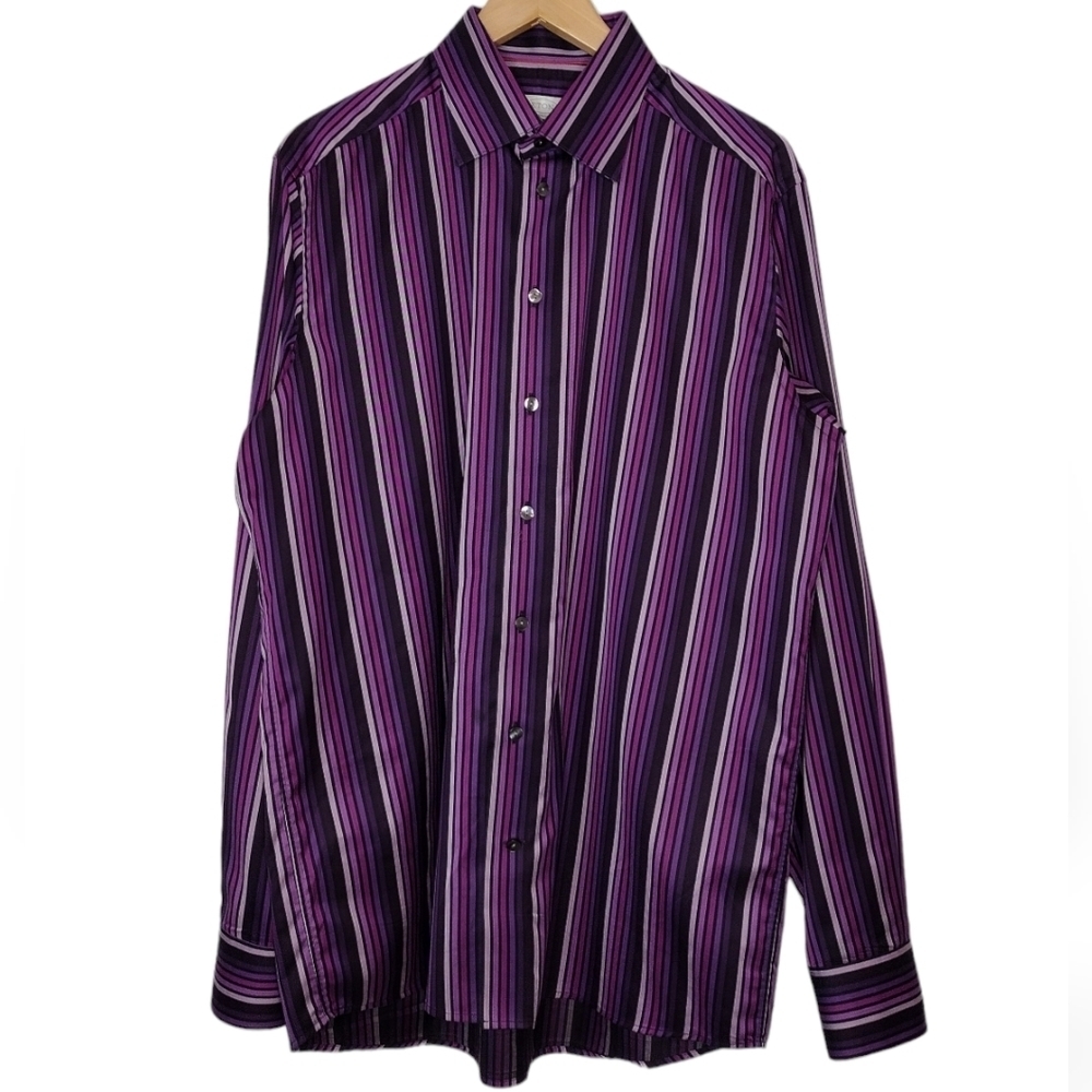 Eton Men's Striped Long Sleeve Front Button Down Casual Dress Shirt Size L